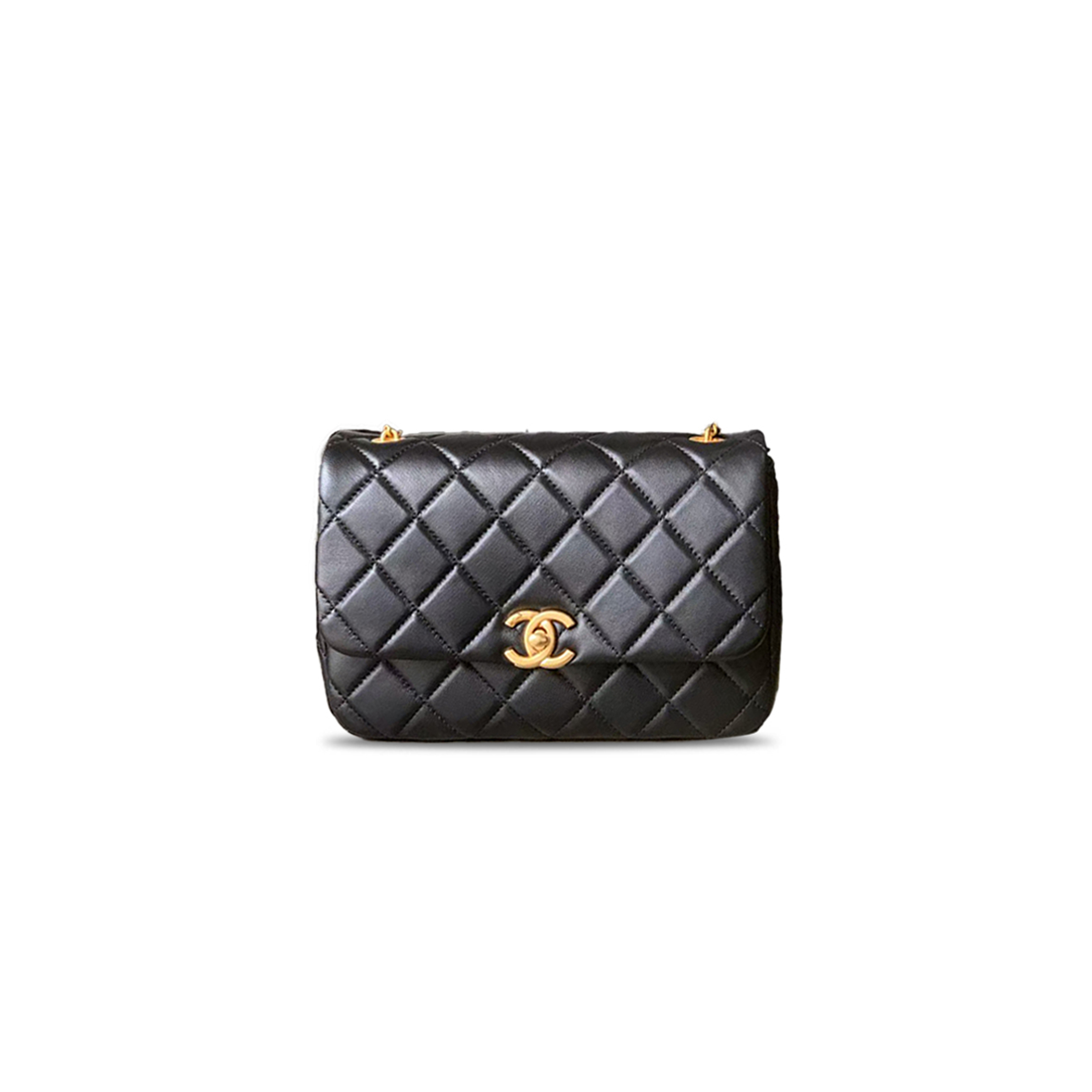 Ch*el master pearly chain flap bag black lambskin brushed gold hardware (23*15.5*8.5cm)